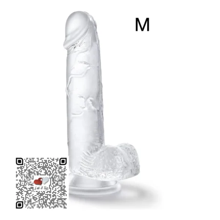 8-INCH-DILDO-CRISTAL-CON-TESTICULOS.001 dildo mediano translucido color cristal 8 pulgadas con testículos