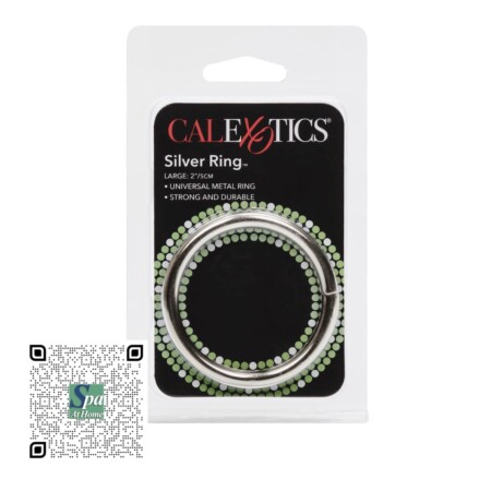 CALEXOTICS-SILVER-RING-LARGE-EMPAQUE.jpeg ANILLO PARA PENE Y TESTÍCULOS PLATEADO GRANDE CALEXOTICS | CALEXOTICS LARGE SILVER COCK RING