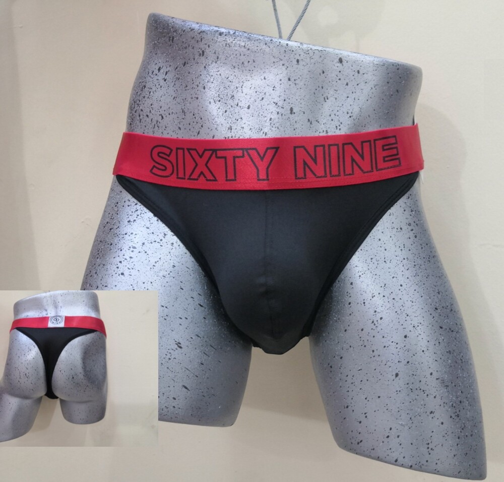 TANGA NEGRA RESORTE ROJO 69