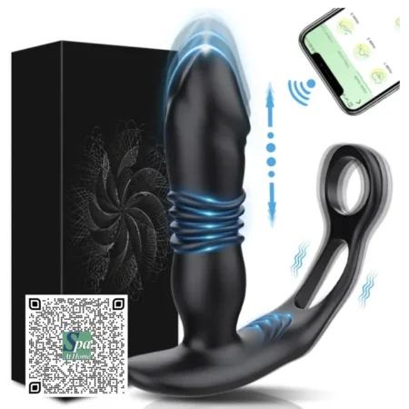 VIBRADOR ANAL TELESCÓPICO GRANDE BLUETOOTH CON ANILLOS PARA PENE Y TESTÍCULOS