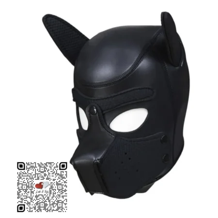 Máscara de Perro BDSM de neopreno negro con orejas posicionables para puppy play