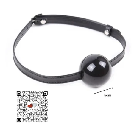 mordaza esfera negra 5cm de diametro con correa de sujeción y evilla medidas ideales para el juego