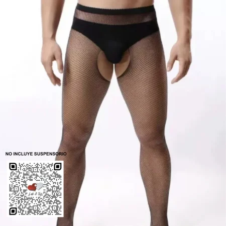 Pantimedias negras modelo 4 con diseño de red en rombos pequeños unisex licra-algodón