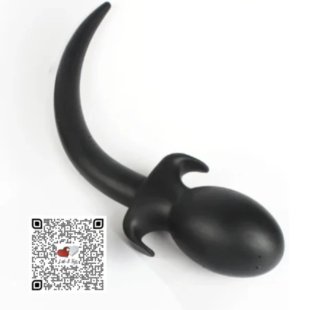 Plug de colita de perro color negro con esfera grande para una fase avanzada y para gustos extremos de dilatacion anal