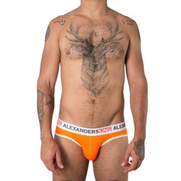 Suspensorio moderno naranja neón Unwet Alexander's King vista frontal - ropa interior masculina vibrante