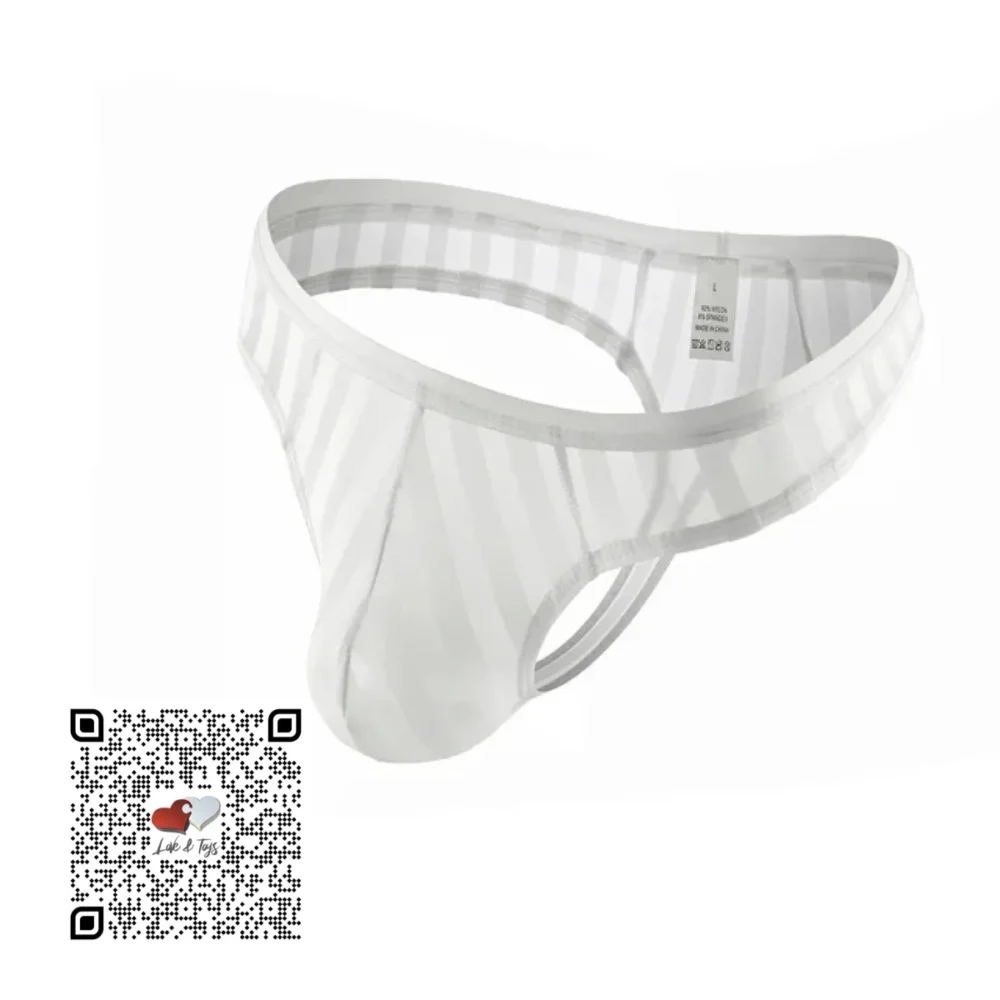 TANGA TRANSPARENTE A RAYAS BLANCA