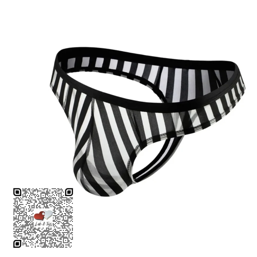 TANGA TRANSPARENTE A RAYAS NEGRA BLANCA