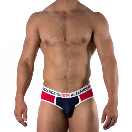 TP0022_f Brief rojo azul marino Unwet Alexander's King vista frontal con vivos blancos