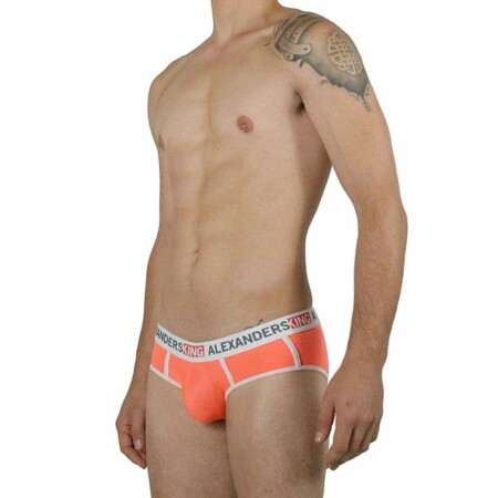 Brief salmón neón Unwet vista lateral - ropa interior masculina transpirable distintiva