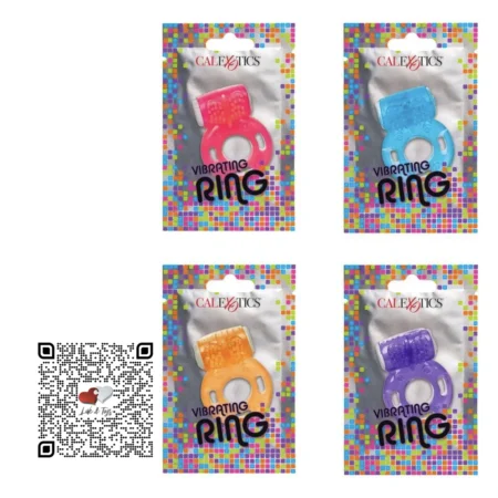 Anillo vibrador básico para pene CalExotics TPE elástico disponible en azul naranja violeta rosa