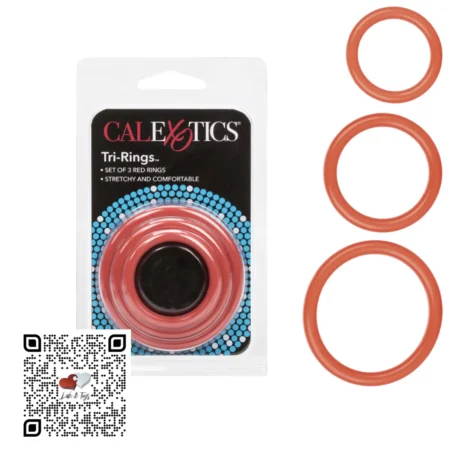 Anillos Calexotics Tri-Rings color rojo set de tres tamaños para pene y testículos