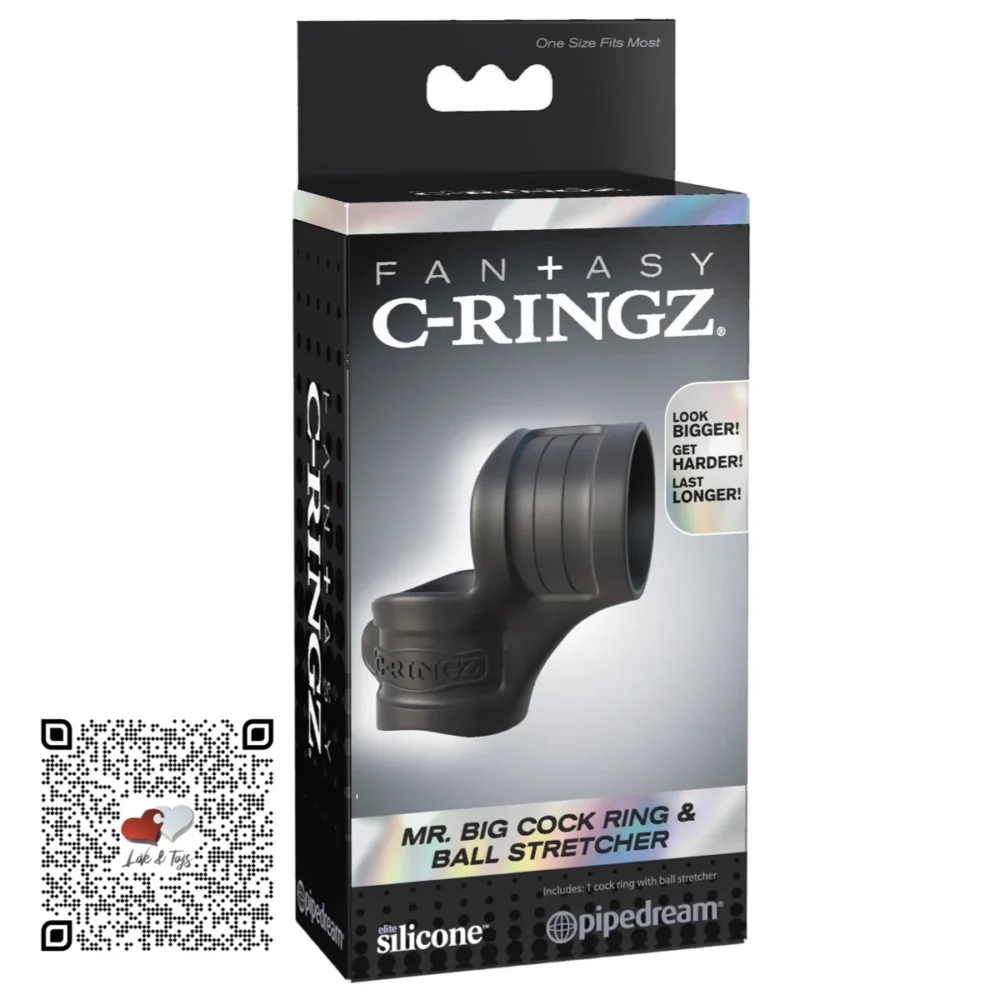 fantasy-c-ringz-mr-big-cock-ring-and-ball-stretcher Anillo tubular Mr Big para pene con extensor lateral de escroto Fantasy C-Ringz diámetros 3.3cm y 3cm