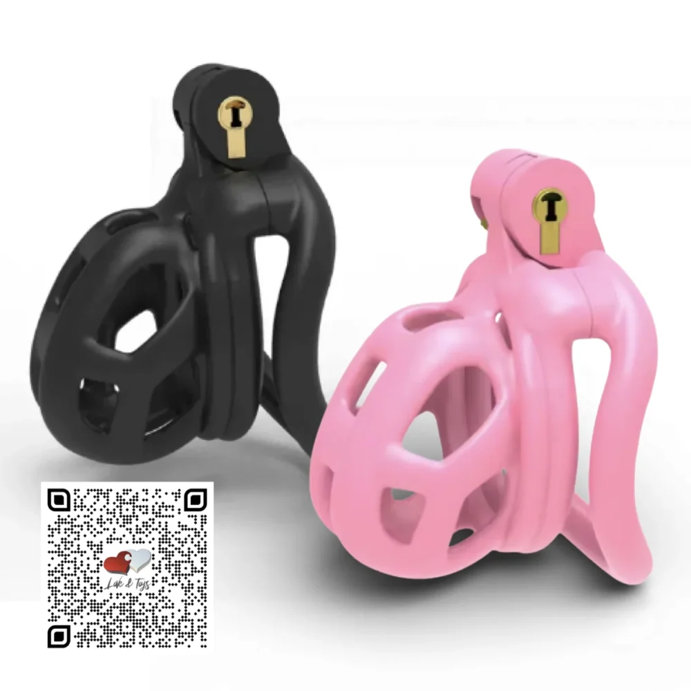 Jaula de castidad para pene Cock Cage Nub de resina con policarbonato negro y candado de seguridad