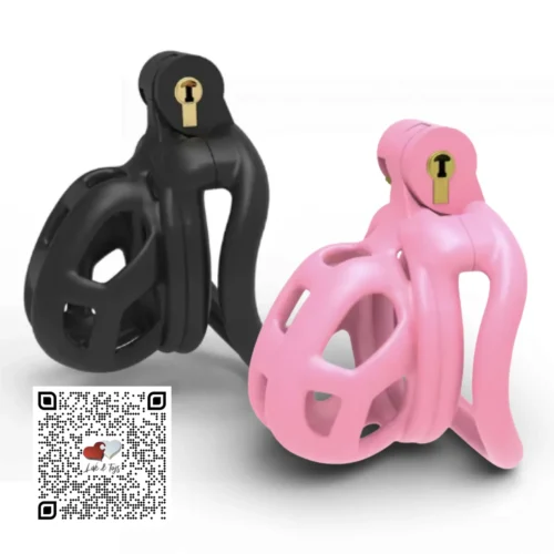 Jaula de castidad para pene Cock Cage Nub de resina con policarbonato negro y candado de seguridad