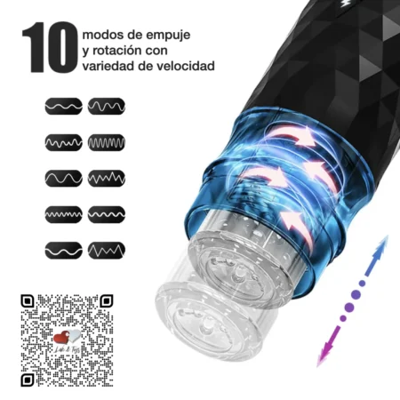 Masturbador Telescópico Rotativo con Ventosa para Fijación Multiposiciones con 10 Modos de Vibración