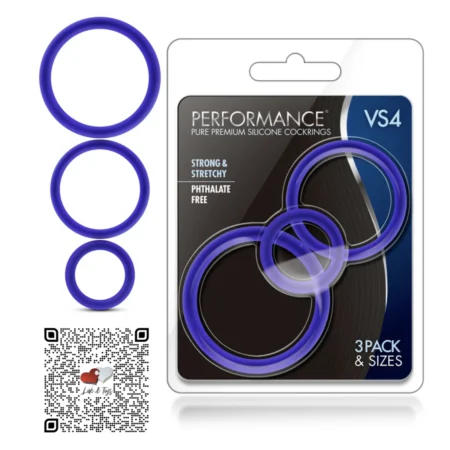 performance-vs4-pure-premium-silicone-cock-ring-set-indigo Set completo de 3 anillos Performance VS4 silicona premium hipoalergénica color púrpura