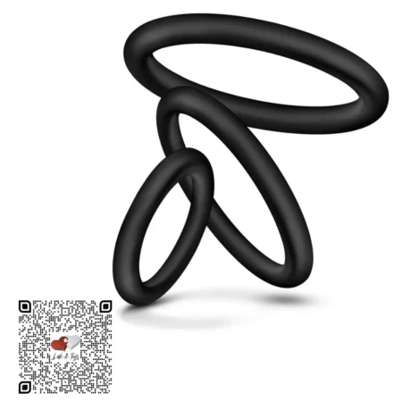 Detalle de set de 3 anillos VS4 silicona premium negros para pene y testículos diferentes tamaños