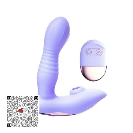 vibrador-tabena-telescopico-con-succionador-de-clitoris Vibrador tabena con falo telescópico y control remoto color baby blue